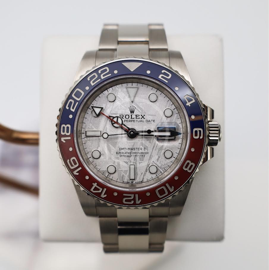 Rolex White Gold GMT - Master II 40 Watch - Blue and Red Pepsi Bezel - Meteorite Dial - Oyster Bracelet - 126719BLRO mt - Luxury Time NYC