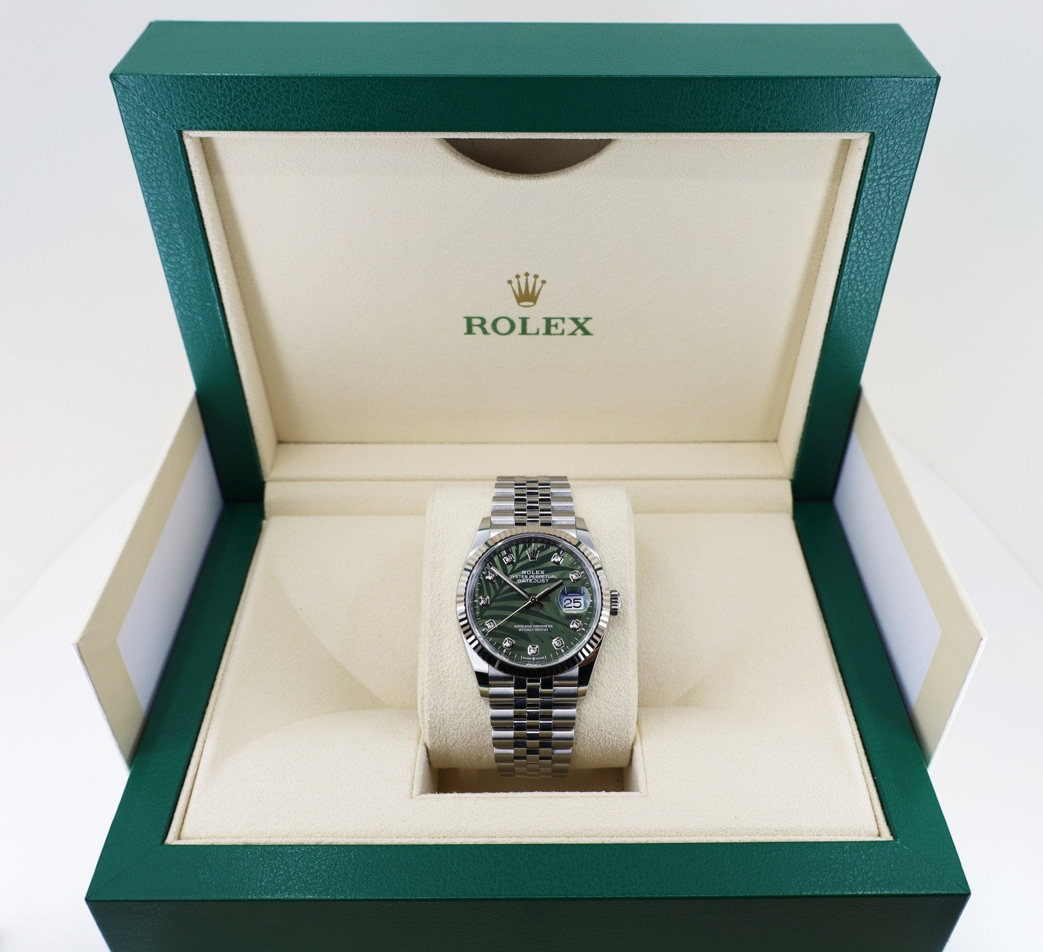 Rolex Datejust 36 Watch Olive Green Palm Motif Dial - 126234