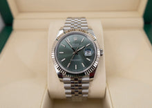 Load image into Gallery viewer, Rolex White Rolesor Datejust 41 Watch - Fluted Bezel - Mint Green Index Dial - Jubilee Bracelet - 126334 - Luxury Time NYC