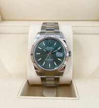 Load image into Gallery viewer, Rolex White Rolesor Datejust 41 Watch - Fluted Bezel - Mint Green Index Dial - Oyster Bracelet - 126334 - Luxury Time NYC