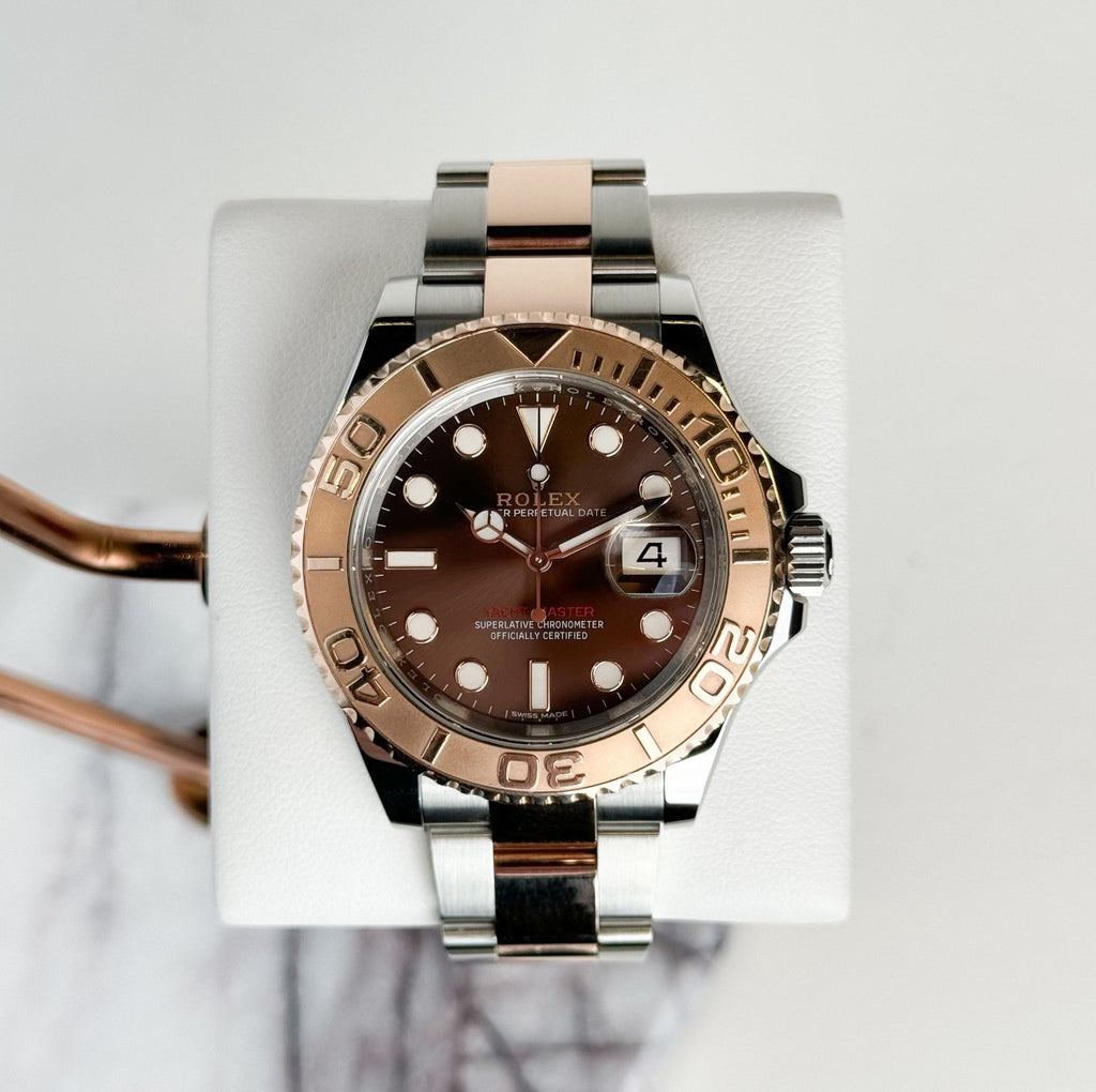 Rolex Yacht-Master 40 Everose Rose Gold/Steel Chocolate Brown Dial Gold Bezel Oyster Bracelet 116621 - Luxury Time NYC