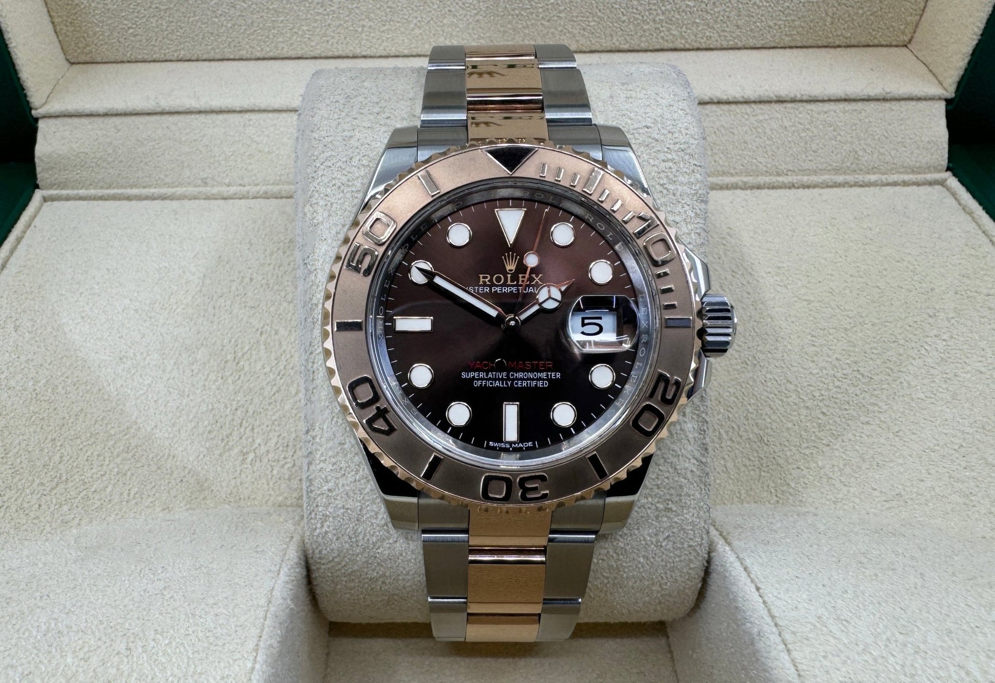 Rolex Yacht-Master 40 Everose Rose Gold/Steel Chocolate Brown Dial Gold Bezel Oyster Bracelet 116621 - Luxury Time NYC