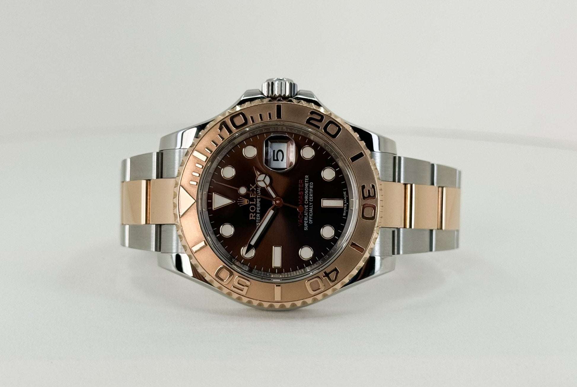 Rolex Yacht-Master 40 Everose Rose Gold/Steel Chocolate Brown Dial Gold Bezel Oyster Bracelet 116621 - Luxury Time NYC