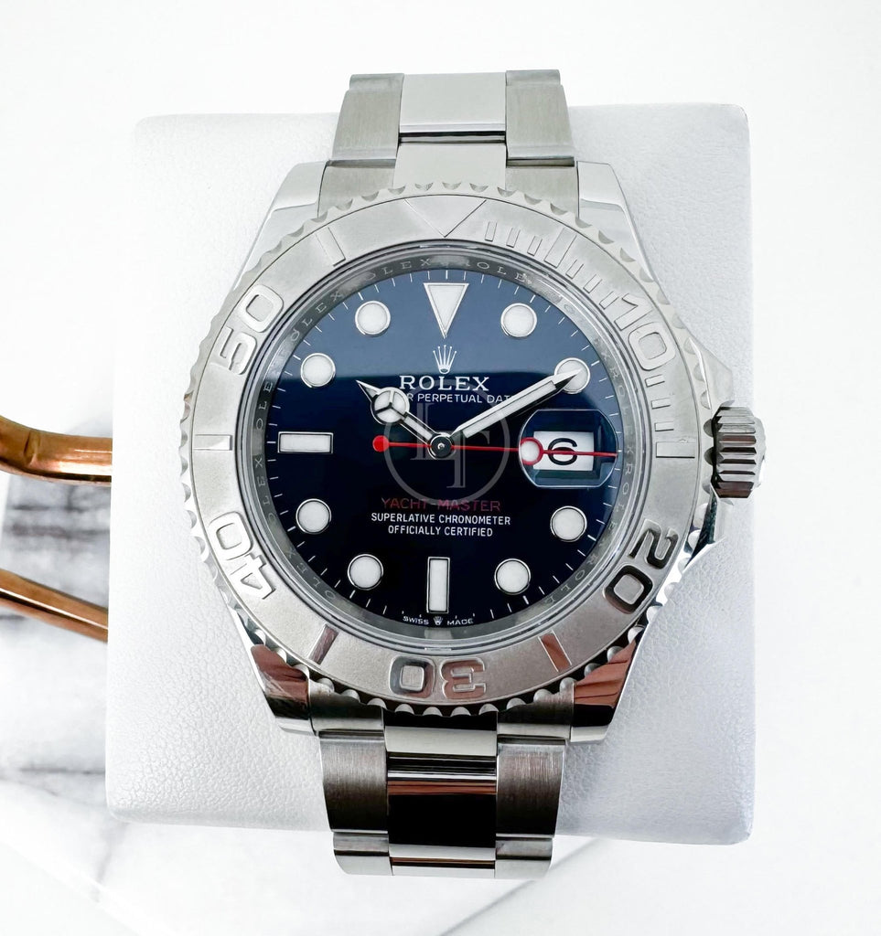 Rolex Yacht-Master 40 Stainless Steel Blue Dial Platinum Bezel Oyster Bracelet 116622 - Luxury Time NYC