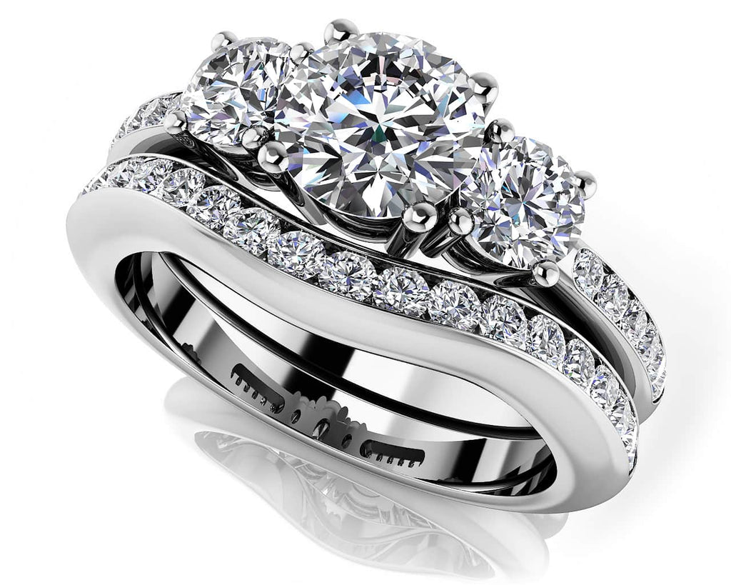 Romantic Dreams Three Stone Bridal Set Diamond with 1.18 ct. (0.50 ct. center diamond) - Luxury Time NYC