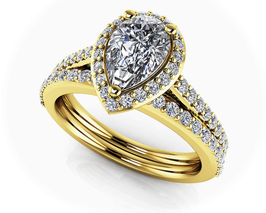 Romantic Pear Shaped Halo Diamonds Bridal Set Diamond with 0.84 ct. (0.30 ct. center diamond) - Luxury Time NYC