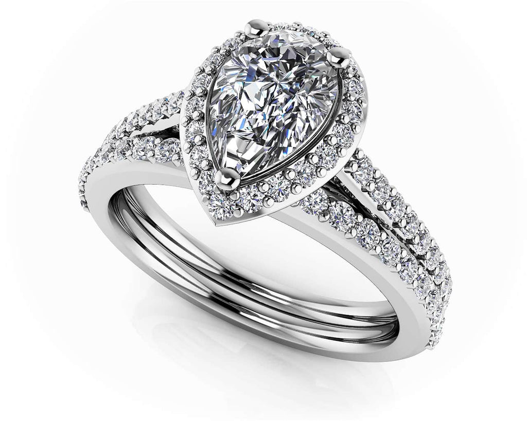 Romantic Pear Shaped Halo Diamonds Bridal Set Diamond with 0.84 ct. (0.30 ct. center diamond) - Luxury Time NYC