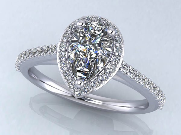 Romantic Pear Shaped With Halo Diamonds Ring Diamond with 0.61 ct. (0.30 ct. center diamond) - Luxury Time NYC