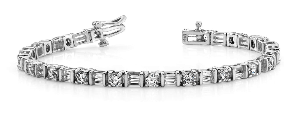 Round And Baguette Diamond Bracelet with 4.00 ct.(finished) 3x1.5mm, 3mm - Luxury Time NYC