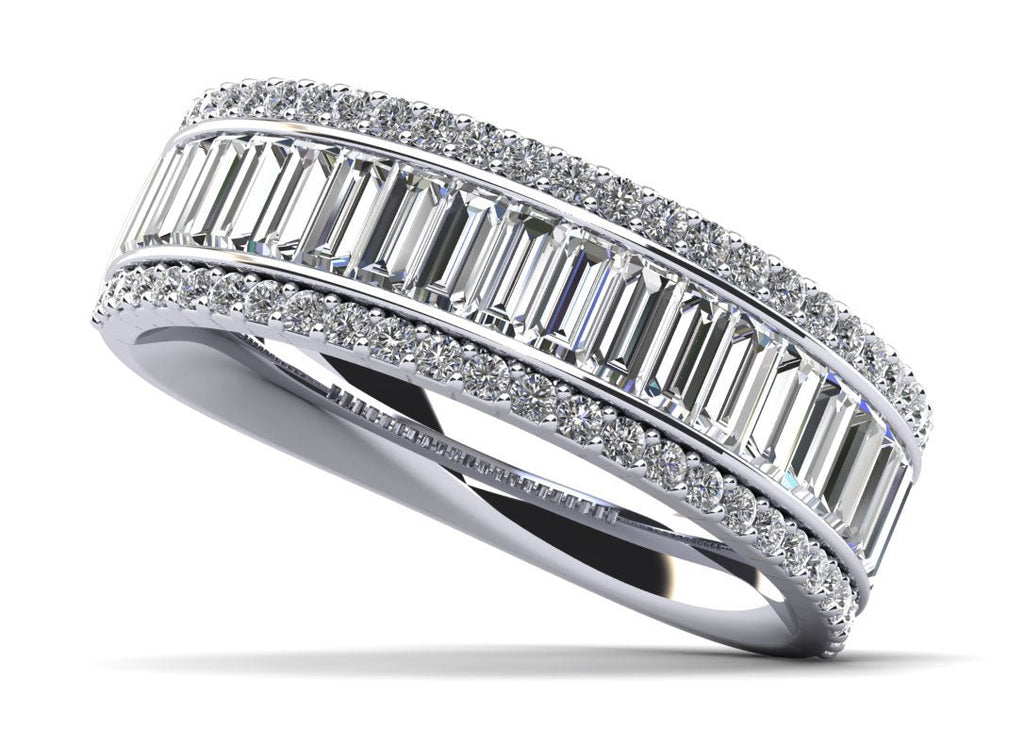 Round and Baguettes Brilliance Anniversary Diamond Ring with 1.85 ct.(finished) 3.5x1.5mm, 1.1mm - Luxury Time NYC