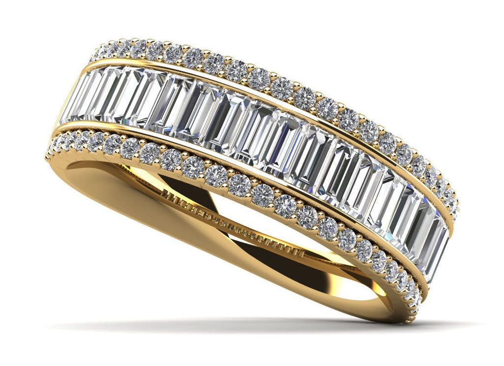 Round and Baguettes Brilliance Anniversary Diamond Ring with 1.85 ct.(finished) 3.5x1.5mm, 1.1mm - Luxury Time NYC