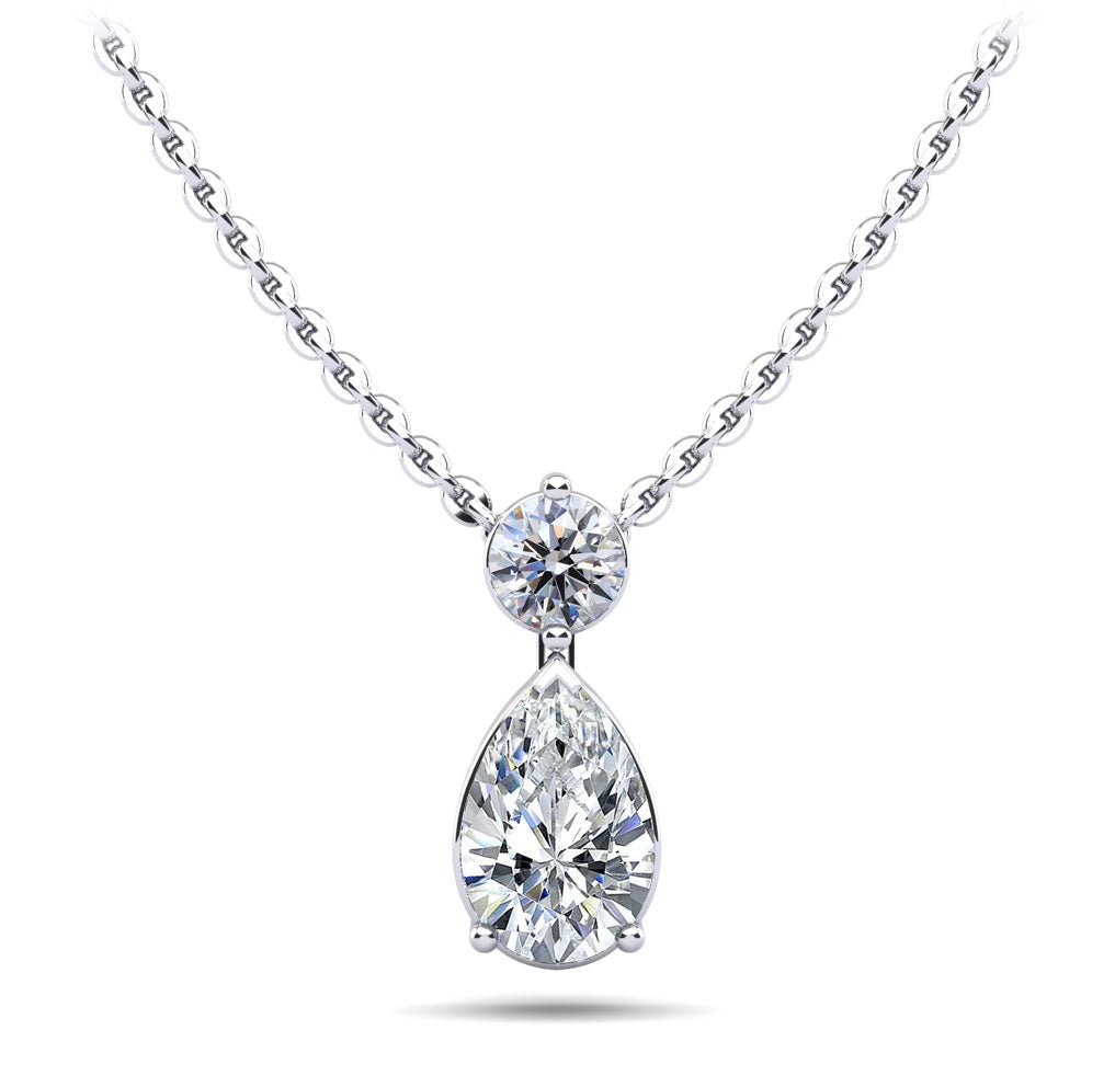 Round and Pear Diamond Pendant with 0.49 ct.(finished) 6x4mm, 3.7mm - Luxury Time NYC