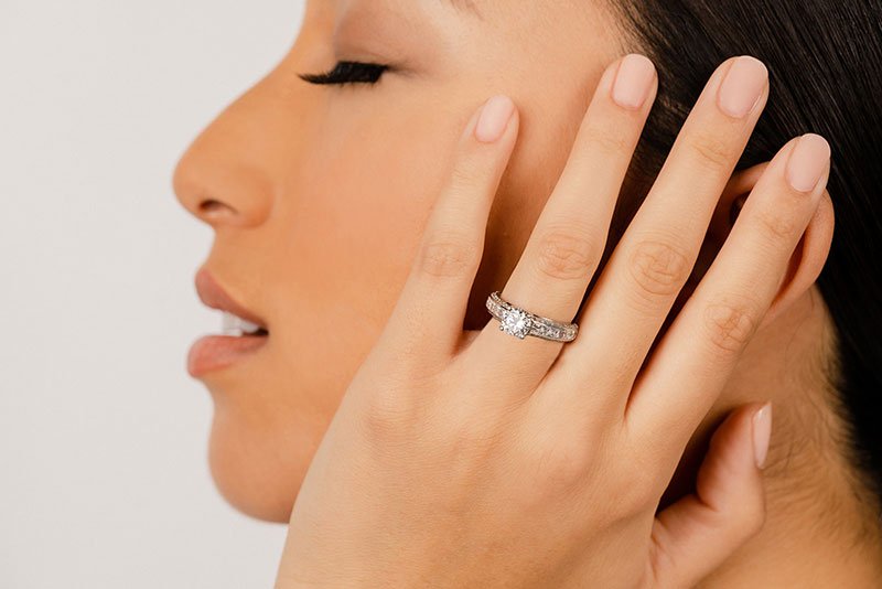 Round And Princess Cut Shank Diamond Engagement Ring with 2.50 ct. (1.25 ct. center diamond) - Luxury Time NYC