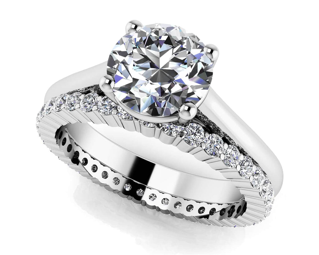 Round Diamond Cathedral Solitaire Eternity Set Diamond with 1.02 ct. (0.50 ct. center diamond) - Luxury Time NYC