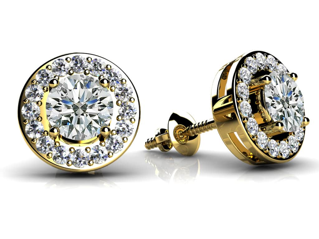 Round Diamond Centered Circle Diamond Studs with 0.88 ct. (2X0.31 ct. center diamonds) - Luxury Time NYC