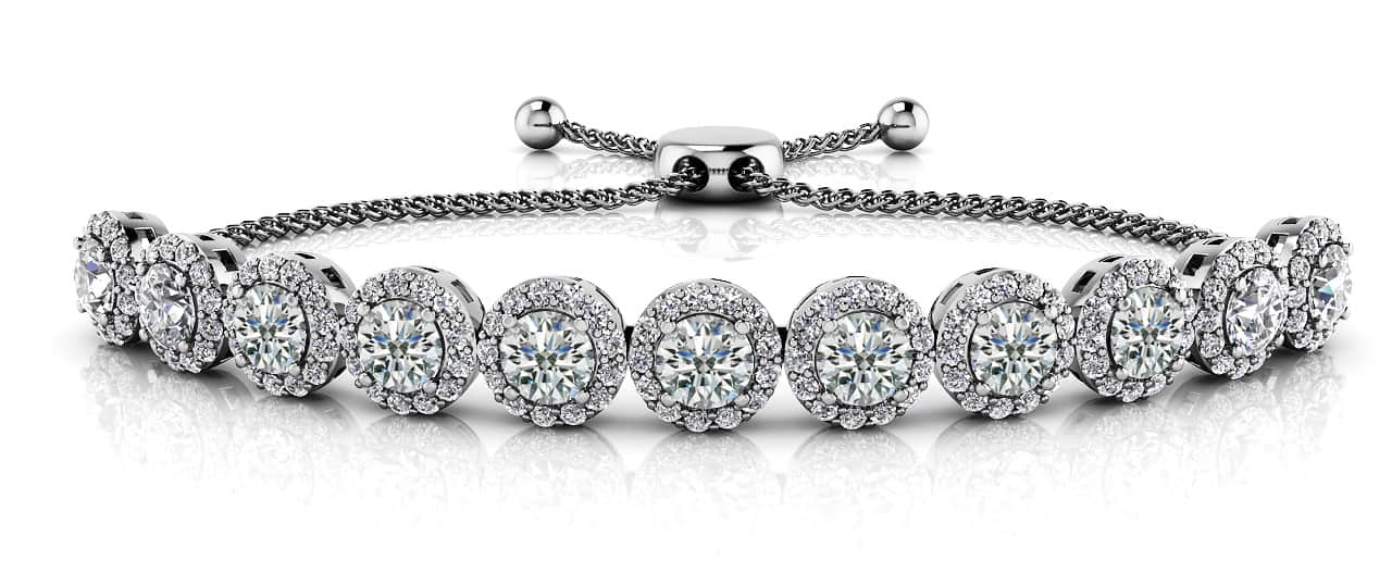 Round Halo Adjustable Diamond Bracelet with 2.04 ct.(finished) 1mm, 3.2mm - Luxury Time NYC