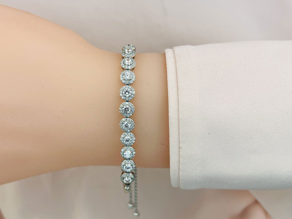 Round Halo Adjustable Diamond Bracelet with 2.04 ct.(finished) 1mm, 3.2mm - Luxury Time NYC