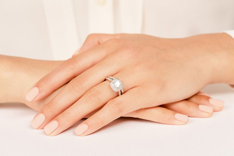 Round Halo Diamond Double Frame Lab - Grown Diamond Bridal Set with 1.59 ct. (1.00 ct. center diamond) - Luxury Time NYC