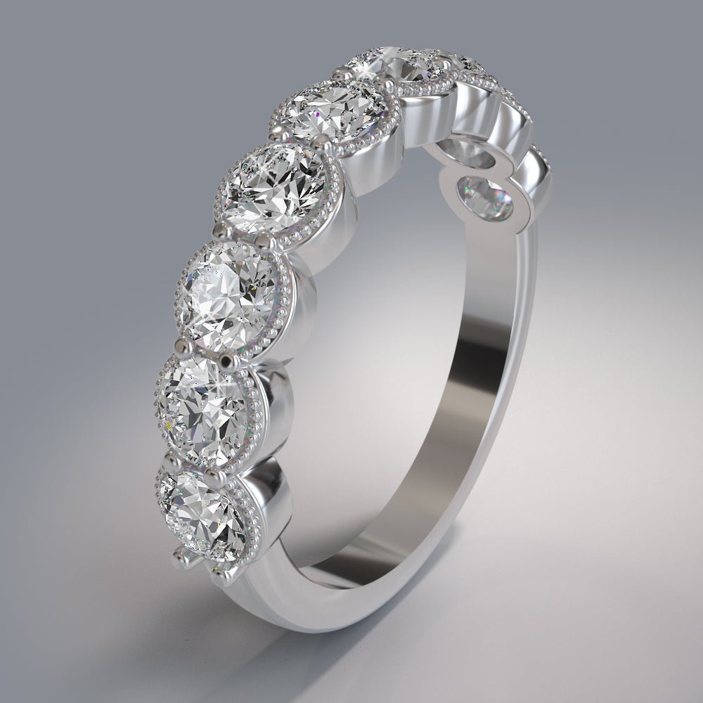 Round Milgrain Diamond Anniversary Diamond Ring with 0.66 ct.(finished) 2.5mm - Luxury Time NYC