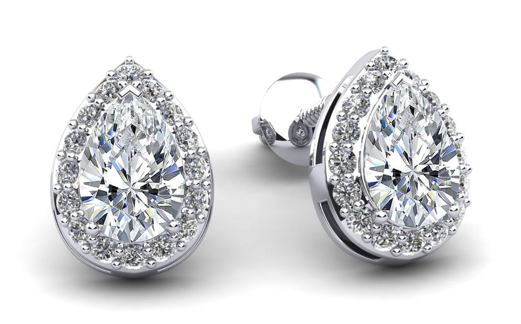 Rounds and Pears Brilliance Halo Lab - Grown Diamond Stud Earrings with 0.62 ct. (2X0.21 ct. center diamonds) - Luxury Time NYC