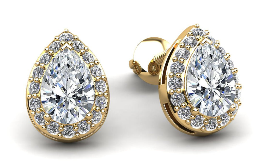 Rounds and Pears Brilliance Halo Stud Diamond Earrings with 0.82 ct. (2X0.30 ct. center diamonds) - Luxury Time NYC