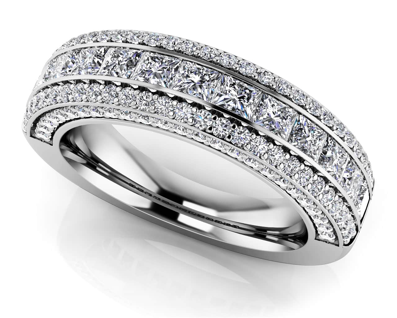 Royal Charm Princess And Round Diamond Accent Ring Lab - Grown Diamond with 1.74 ct.(finished) 1mm, 2.5mm - Luxury Time NYC