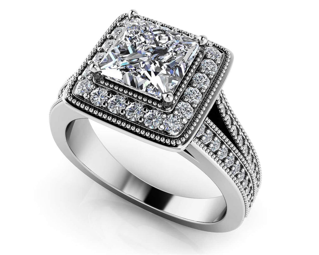 Royal Princess Cut Diamond Engagement Ring with 0.86 ct. (0.50 ct. center diamond) - Luxury Time NYC