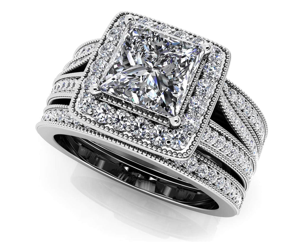 Royal Princess Frame Three Piece Lab - Grown Diamond Bridal Set with 1.39 ct. (0.75 ct. center diamond) - Luxury Time NYC