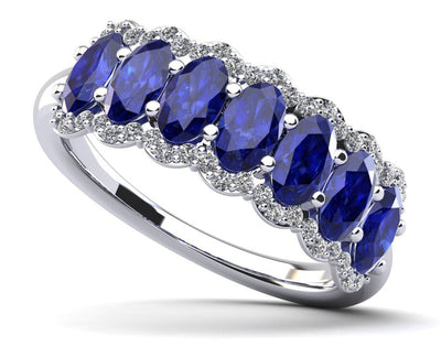 Seven Across Oval Diamond and Gems Anniversary Diamond Ring with 2.52 ct.(finished) 5x3mm, 1mm Emerald - Luxury Time NYC