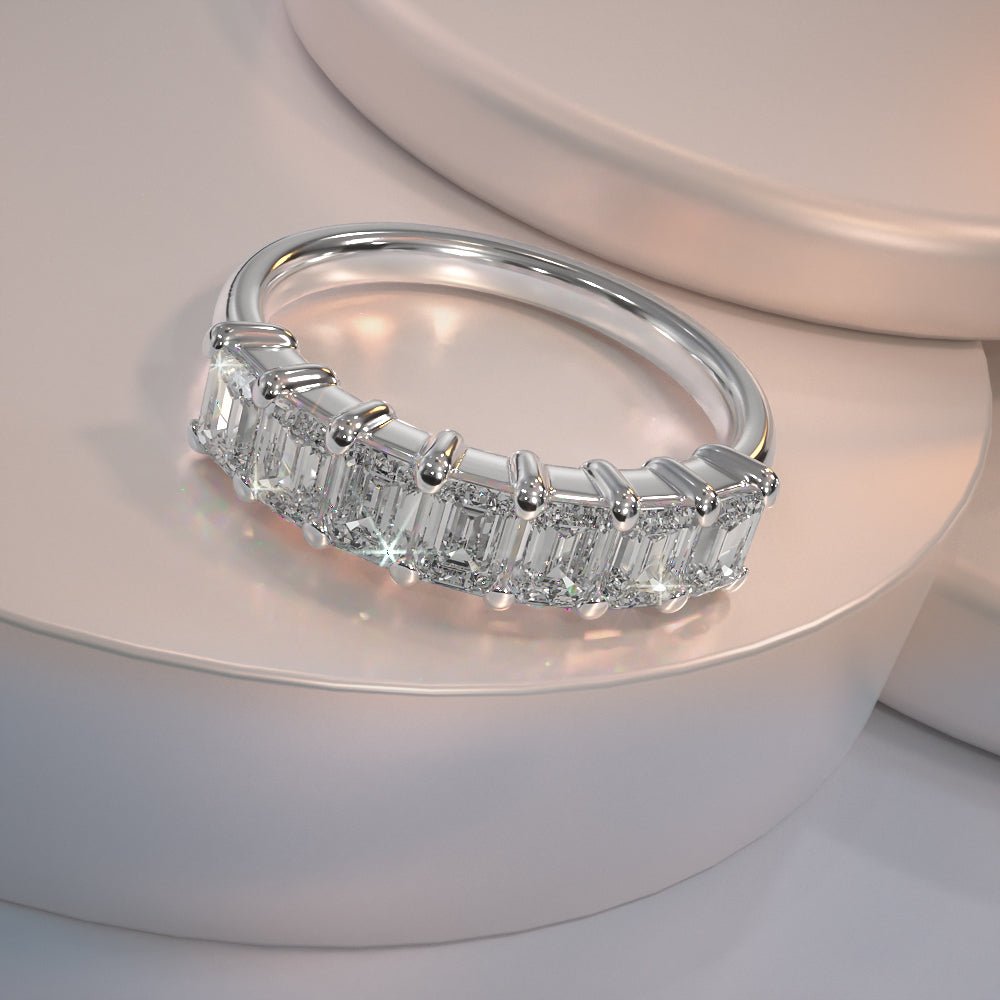 Seven Stone Emerald Cut Diamond Anniversary Diamond Ring with 1.40 ct.(finished) 4x3mm - Luxury Time NYC