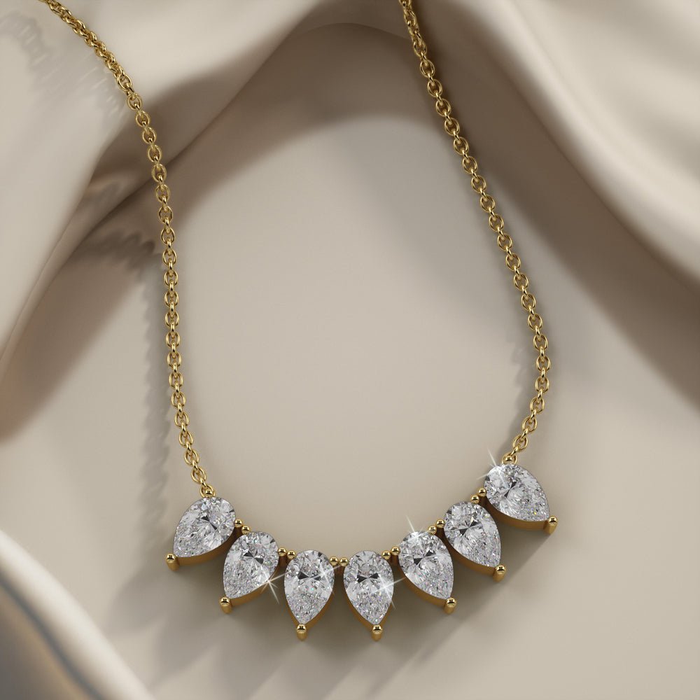 Seven Stone Pear Shape Diamond Necklace with 1.47 ct.(finished) 5x3mm - Luxury Time NYC