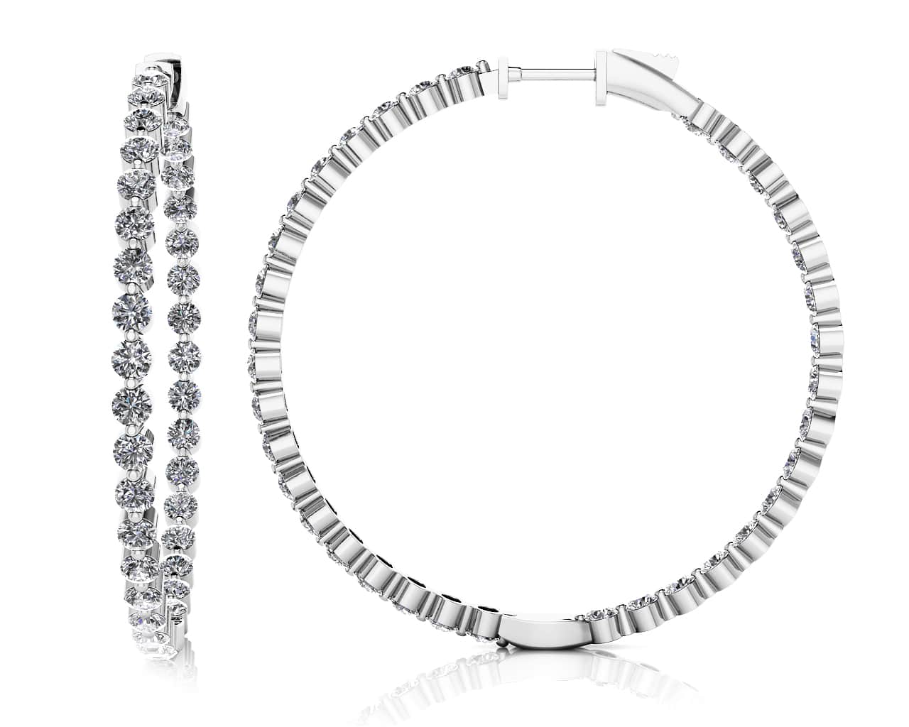 Shared Prong Diamond Hoop Earrings Extra Large Diamond with 6.02 ct.(finished) 2.8mm - Luxury Time NYC