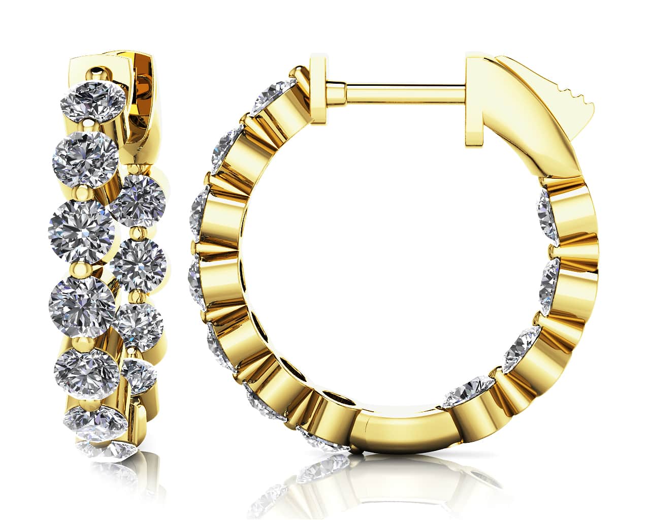 Shared Prong Diamond Hoop Earrings Extra Small Diamond with 1.89 ct.(finished) 2.8mm - Luxury Time NYC