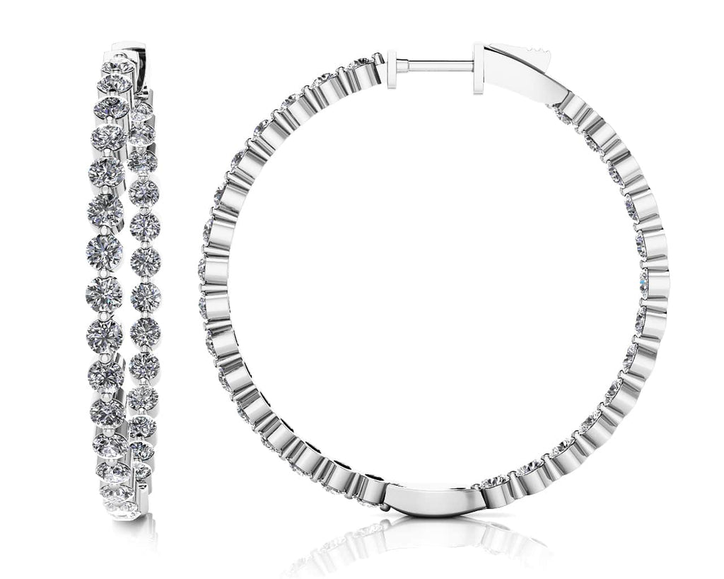 Shared Prong Diamond Hoop Earrings Large Diamond with 2.44 ct.(finished) 2mm - Luxury Time NYC