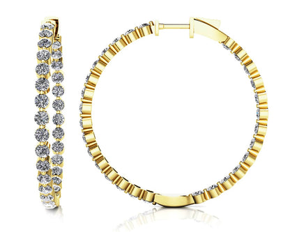 Shared Prong Diamond Hoop Earrings Large Lab - Grown Diamond with 2.44 ct.(finished) 2mm - Luxury Time NYC
