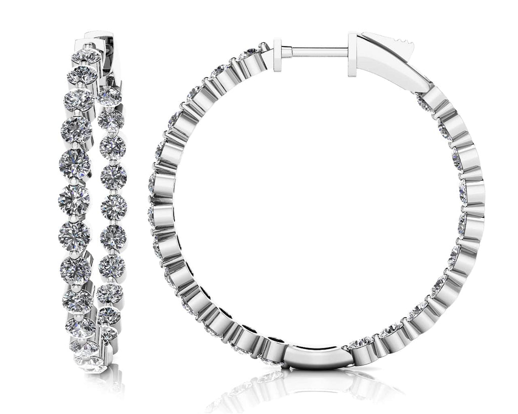 Shared Prong Diamond Hoop Earrings Medium Diamond with 3.96 ct.(finished) 2.8mm - Luxury Time NYC