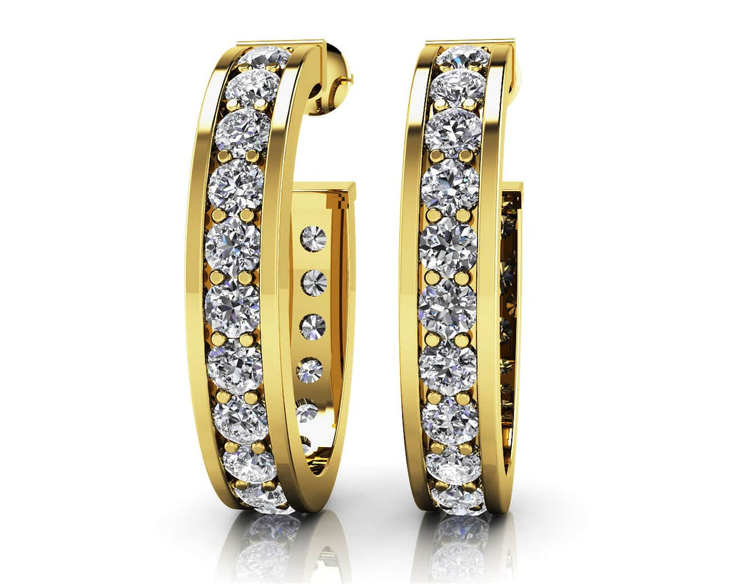 Shared Prong Set Diamond Oval Diamond Hoop Earrings with 0.80 ct.(finished) 1.6mm - Luxury Time NYC