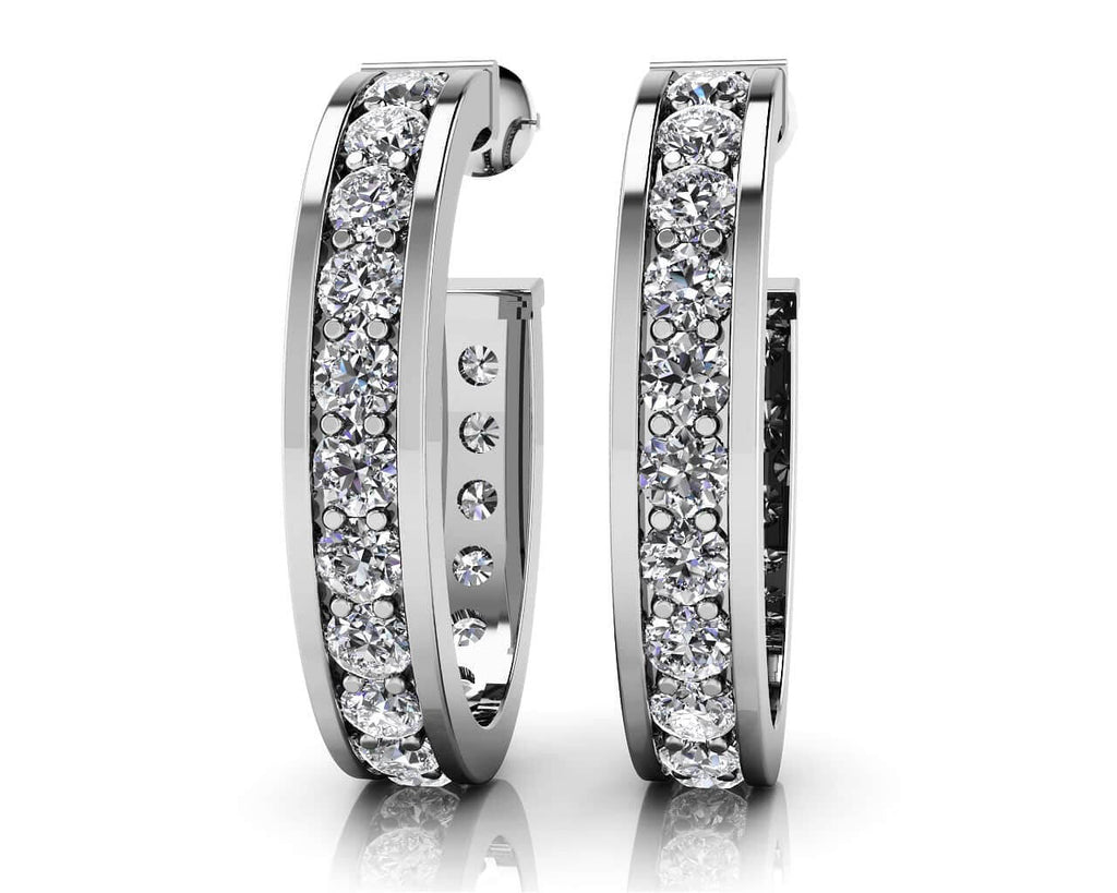 Shared Prong Set Diamond Oval Hoop Lab - Grown Diamond Earrings with 0.80 ct.(finished) 1.6mm - Luxury Time NYC