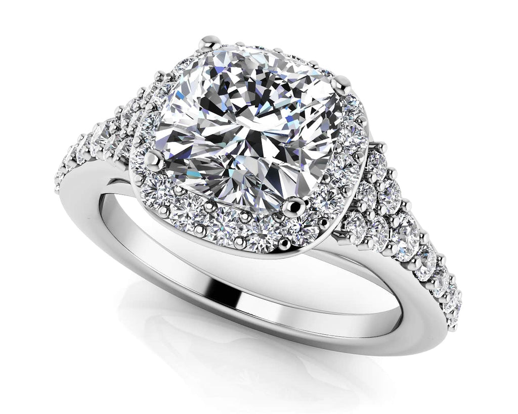 Single Halo Cushion Cut Diamond Engagement Ring with 1.52 ct. (1.00 ct. center diamond) - Luxury Time NYC