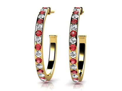 Single Row Alternating Diamond Hoop Earrings with 1.01 ct.(finished) 1.7mm, 1.7mm - Luxury Time NYC
