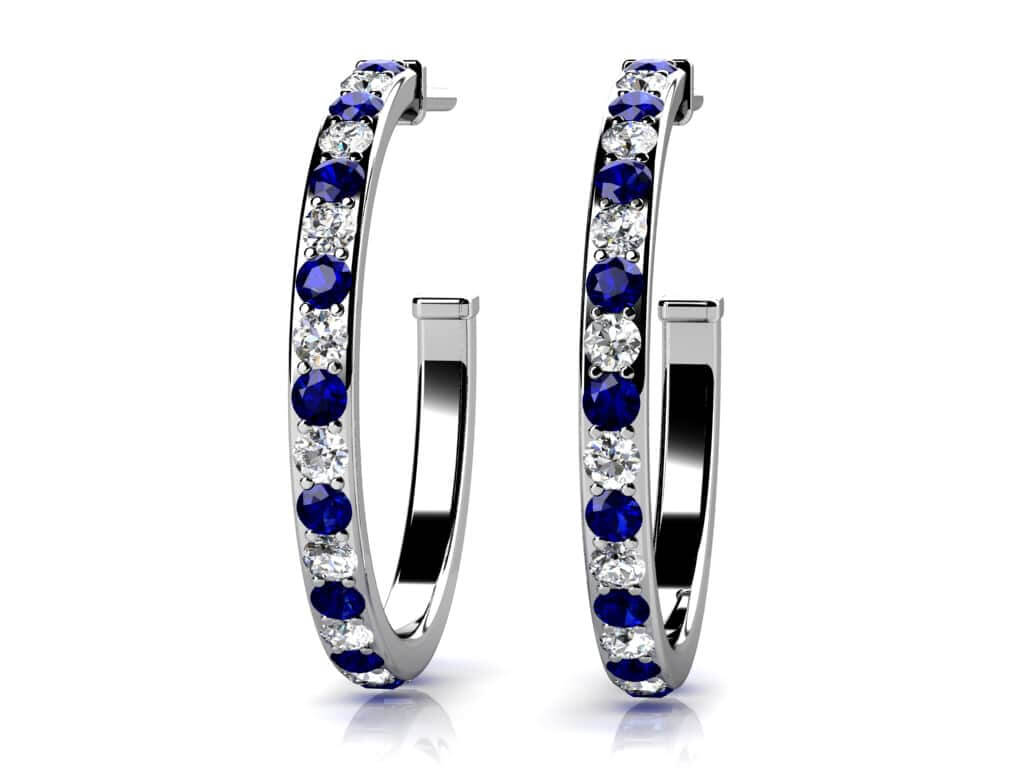 Single Row Alternating Diamond Hoop Earrings with 1.25 ct.(finished) 1.8mm, 1.8mm - Luxury Time NYC