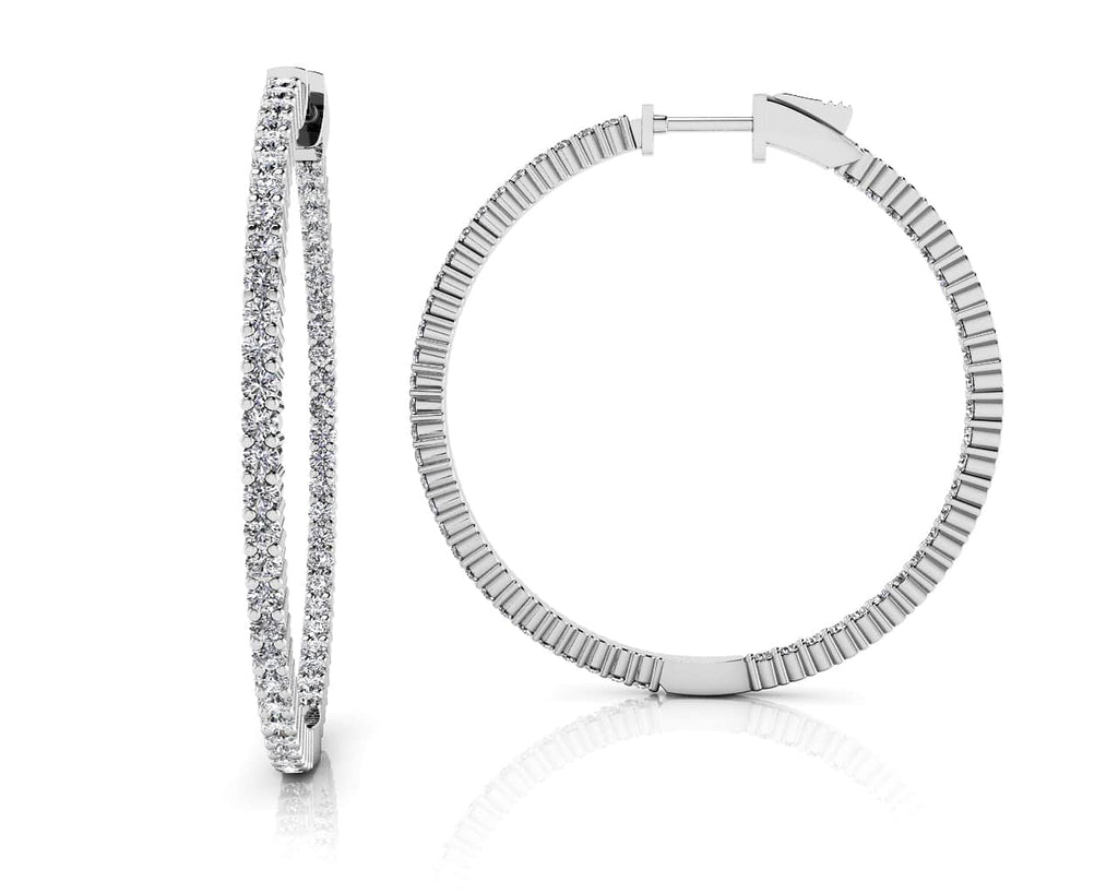 Single Row Inside Out Diamond Hoop Earring Large Diamond with 1.40 ct.(finished) 1.3mm - Luxury Time NYC