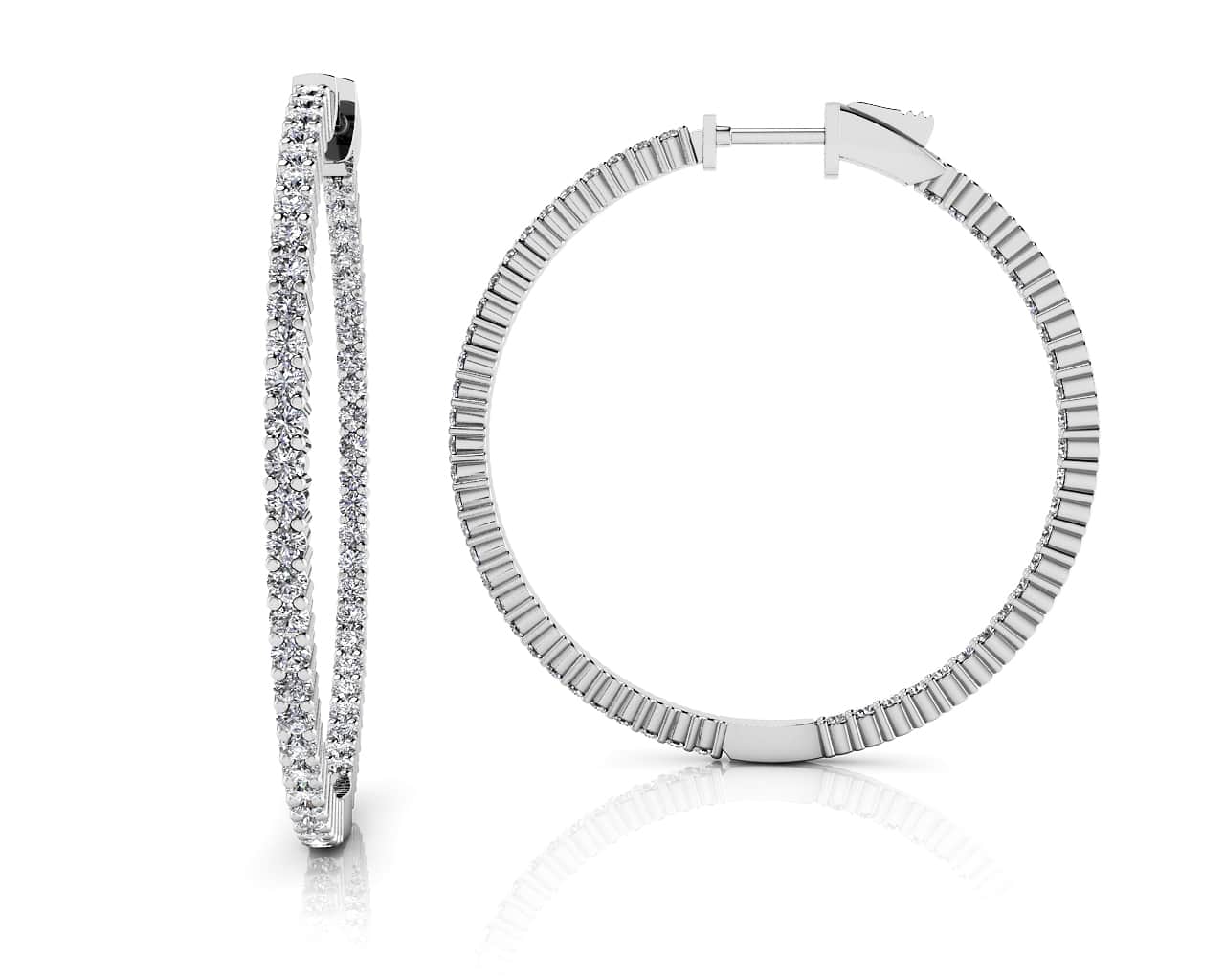 Single Row Inside Out Diamond Hoop Earring Large Diamond with 5.85 ct.(finished) 2.8mm - Luxury Time NYC