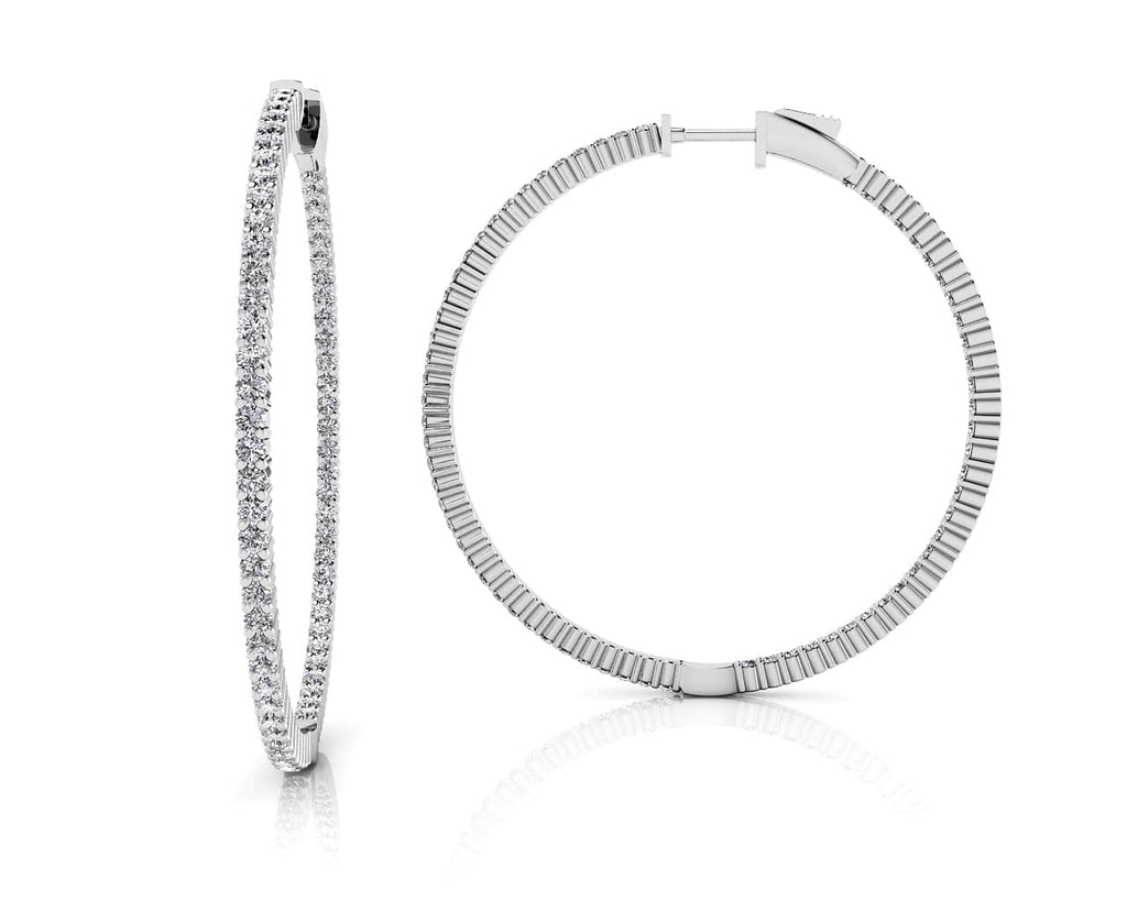 Single Row Inside Out Diamond Hoop Earring Medium Diamond with 1.10 ct.(finished) 1.3mm - Luxury Time NYC