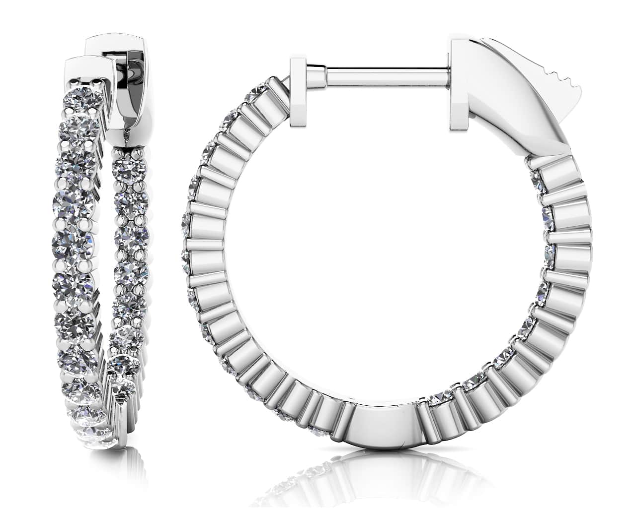 Single Row Inside Out Diamond Hoop Earring Petite Diamond with 0.88 ct.(finished) 1.7mm - Luxury Time NYC