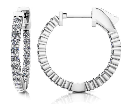 Single Row Inside Out Diamond Hoop Earring Petite Diamond with 0.88 ct.(finished) 1.7mm - Luxury Time NYC