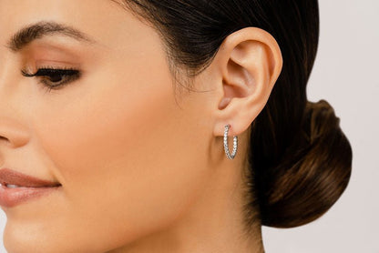 Single Row Inside Out Diamond Hoop Earring Petite Lab - Grown Diamond with 0.50 ct.(finished) 1.3mm - Luxury Time NYC