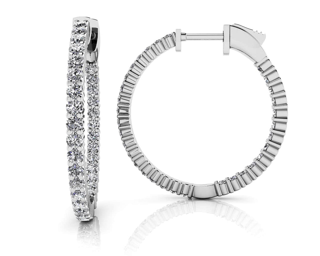 Single Row Inside Out Diamond Hoop Earring Small Diamond with 0.78 ct.(finished) 1.3mm - Luxury Time NYC