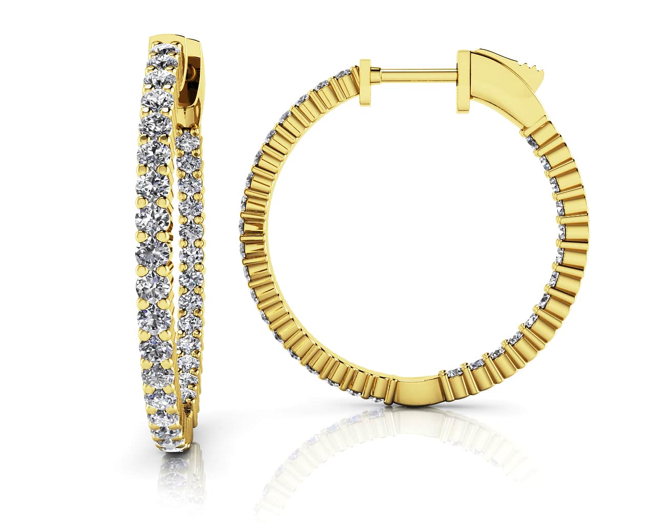 Single Row Inside Out Diamond Hoop Earring Small Lab - Grown Diamond with 2.26 ct.(finished) 2.3mm - Luxury Time NYC