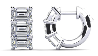 Six Stone Emerald Cut Diamond Hoops Lab - Grown Diamond with 9.00 ct.(finished) 8x6mm - Luxury Time NYC